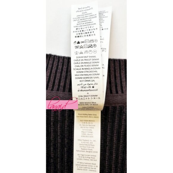 Alo Denim Knit Shawl Raisinette Oversized Relaxed Cropped Sweater Shrug Bolero - Picture 15 of 16